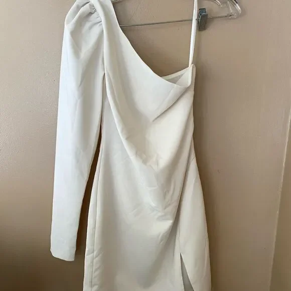 NWT Michael Costello x REVOLVE Fabian Mini Dress Ivory white one shoulder XS - Picture 6 of 8